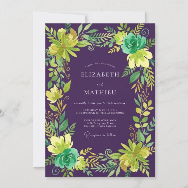 Convite Casamento de Eucalipto com Folhagem Chartreuse Ame (Frente)