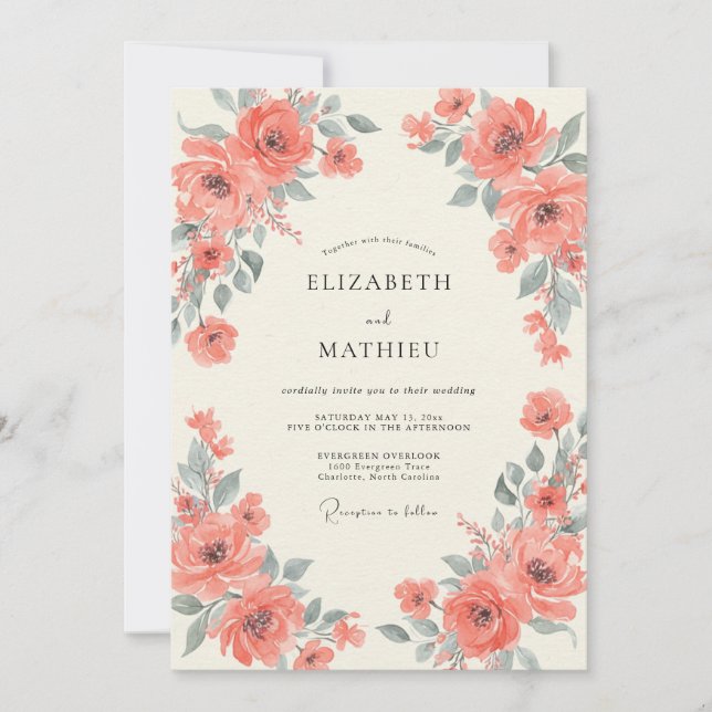 Convite Casamento de Eucalipto com Folhagem Cinza Apricot (Frente)