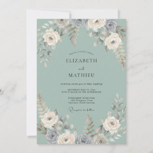 Convite Casamento de Eucalipto com Folhagem Cinza Espuma d