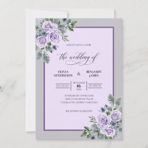 Convite Casamento de Eucalipto com Folhagem Cinza Lavanda