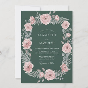 Convite Casamento de Eucalipto com Folhagem Corada de Flor