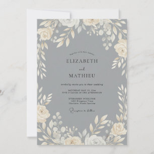 Convite Casamento de Eucalipto com Folhagem Creme Ardósia