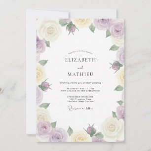 Convite Casamento de Eucalipto com Folhagem Creme Lilás