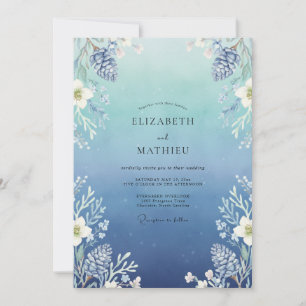 Convite Casamento de Eucalipto com Folhagem de Aço Azure