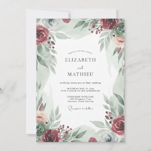 Convite Casamento de Eucalipto com Folhagem de Borgonha