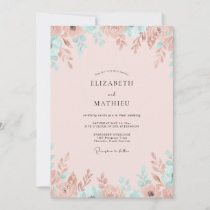 Convite Casamento de Eucalipto com Folhagem de Cobre e Cha