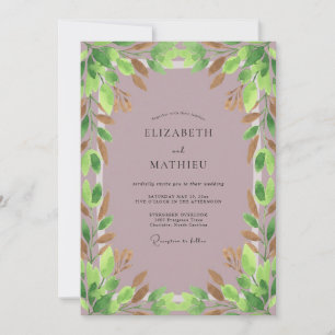 Convite Casamento de Eucalipto com Folhagem de Cobre Rosa