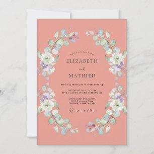 Convite Casamento de Eucalipto com Folhagem de Coral Suave