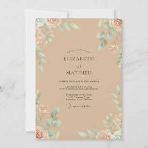 Convite Casamento de Eucalipto com Folhagem de Damasco Cha