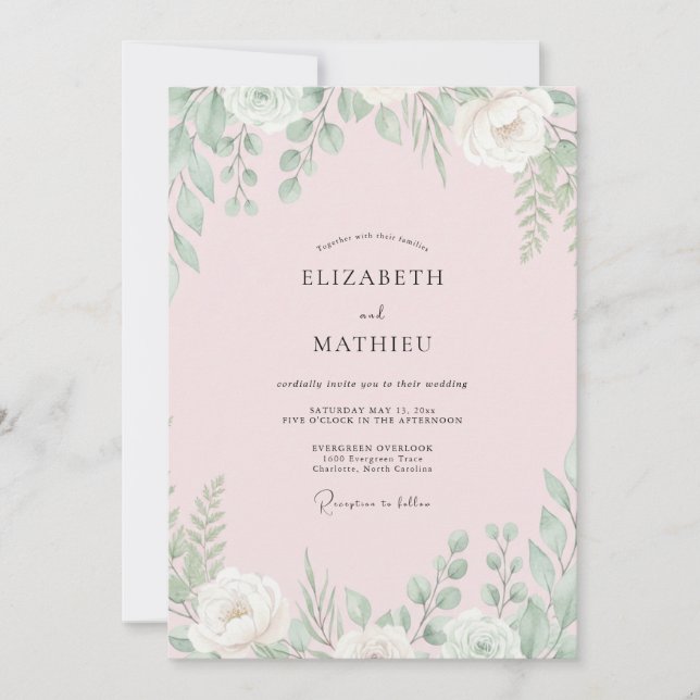 Convite Casamento de Eucalipto com Folhagem de Hortelã e R (Frente)