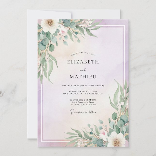 Convite Casamento de Eucalipto com Folhagem de Hortelã Lil (Frente)