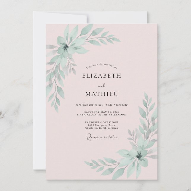 Convite Casamento de Eucalipto com Folhagem de Hortelã Sua (Frente)