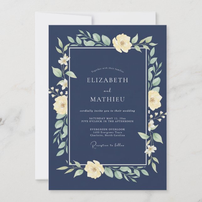Convite Casamento de Eucalipto com Folhagem de Marfim de A (Frente)
