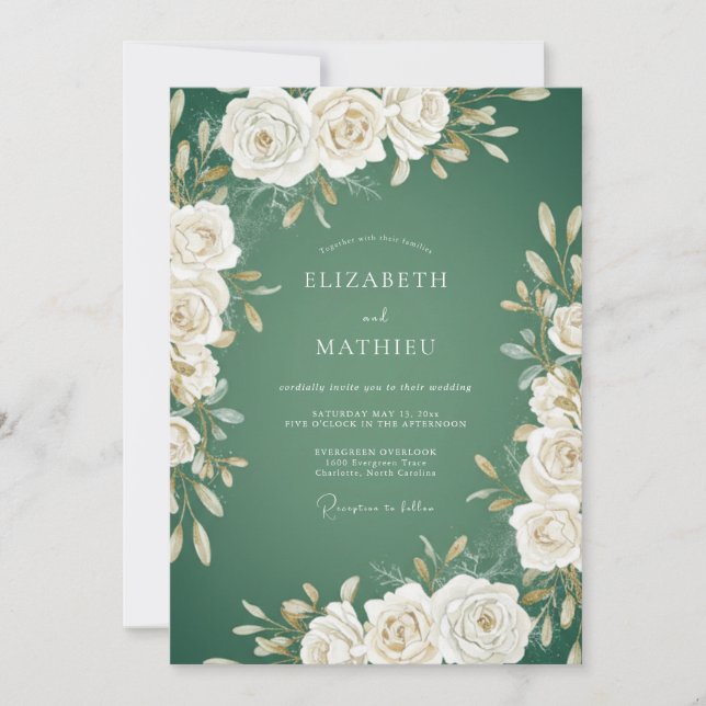 Convite Casamento de Eucalipto com Folhagem de Marfim Esme (Frente)