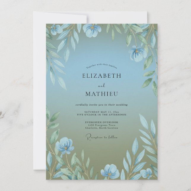 Convite Casamento de Eucalipto com Folhagem de Oliva Azur (Frente)