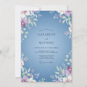 Convite Casamento de Eucalipto com Folhagem de Periwinkle