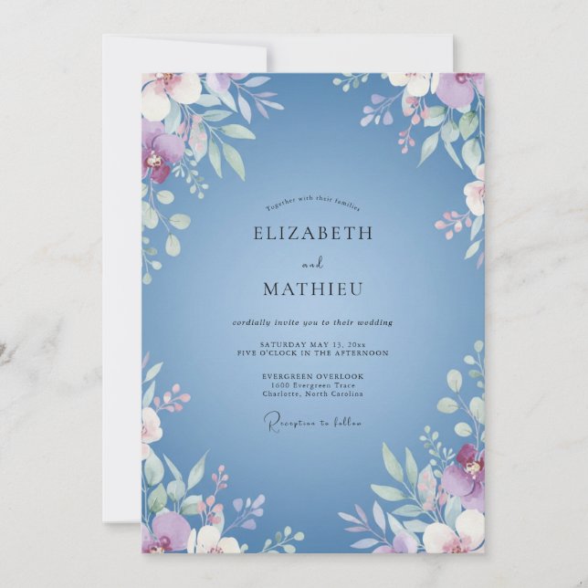 Convite Casamento de Eucalipto com Folhagem de Periwinkle  (Frente)