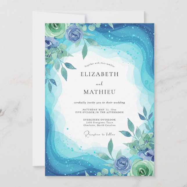 Convite Casamento de Eucalipto com Folhagem de Periwinkle  (Frente)