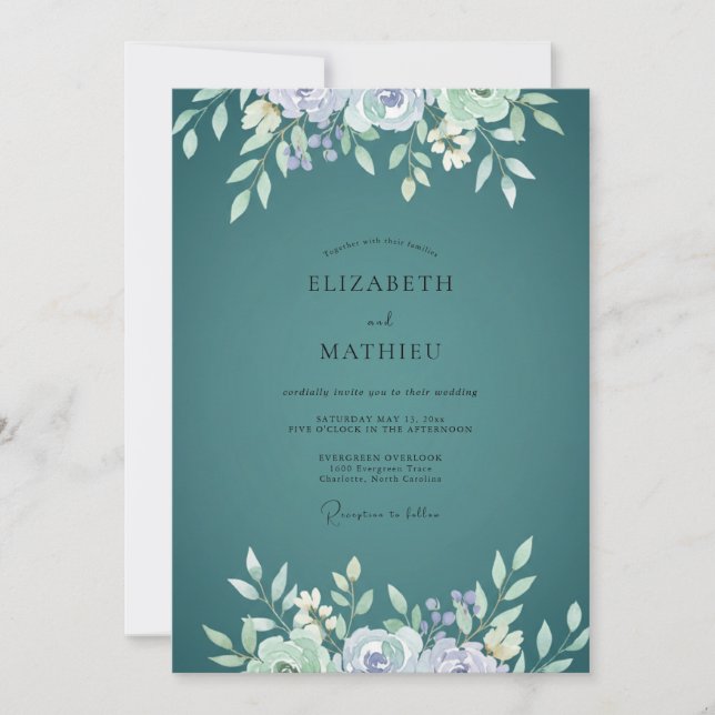 Convite Casamento de Eucalipto com Folhagem de Periwinkle  (Frente)