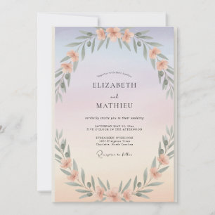 Convite Casamento de Eucalipto com Folhagem de Pêssego Azu