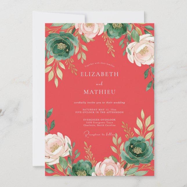 Convite Casamento de Eucalipto com Folhagem de Ranunculus  (Frente)