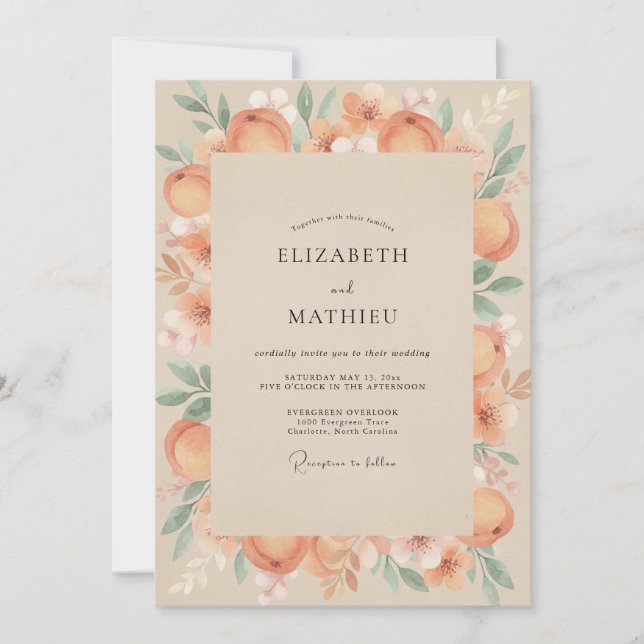 Convite Casamento de Eucalipto com Folhagem de Ranunculus  (Frente)