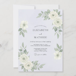 Convite Casamento de Eucalipto com Folhagem de Vinca Prata