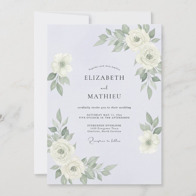 Convite Casamento de Eucalipto com Folhagem de Vinca Prata (Frente)