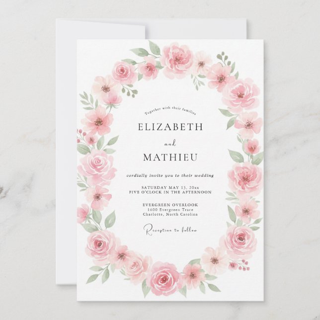 Convite Casamento de Eucalipto com Folhagem Desbotada Rosa (Frente)