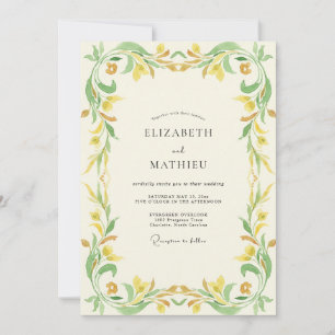 Convite Casamento de Eucalipto com Folhagem Dourada Chartr