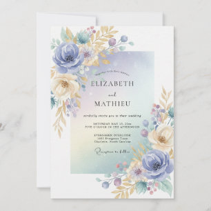 Convite Casamento de Eucalipto com Folhagem Dourada e Peri
