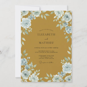 Convite Casamento de Eucalipto com Folhagem em Aço Azul e