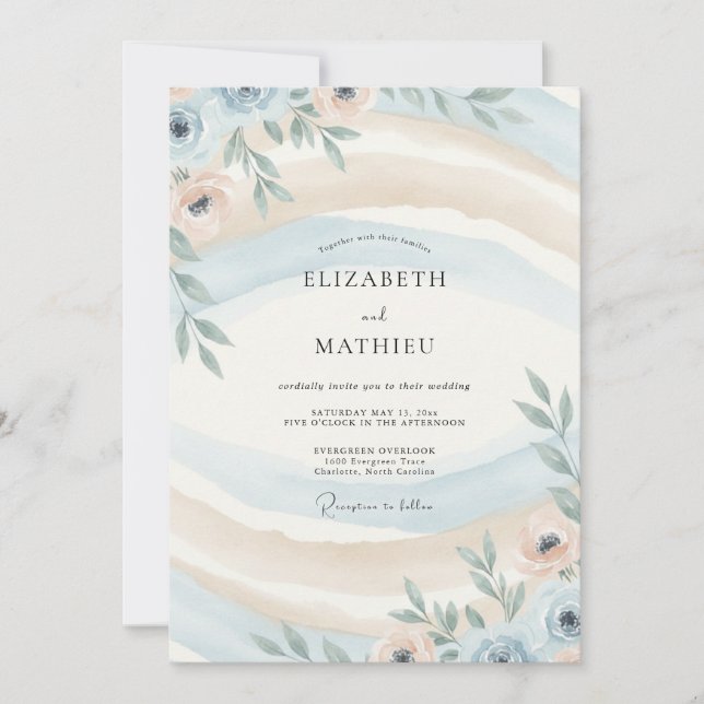 Convite Casamento de Eucalipto com Folhagem em Champanhe A (Frente)
