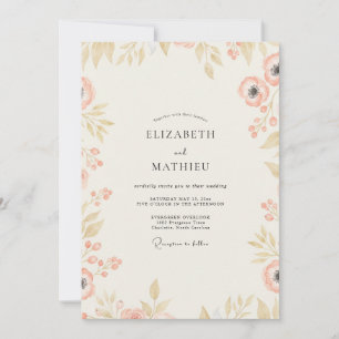 Convite Casamento de Eucalipto com Folhagem em Dourado Cha