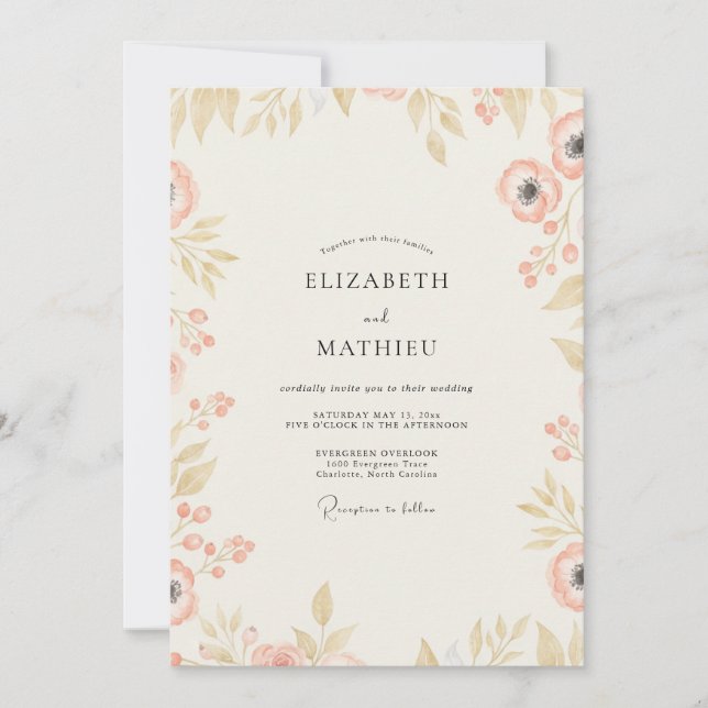 Convite Casamento de Eucalipto com Folhagem em Dourado Cha (Frente)