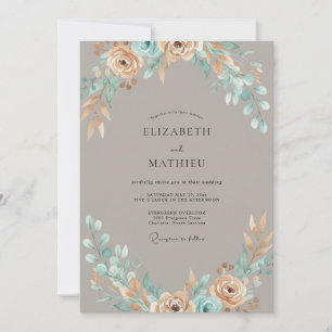 Convite Casamento de Eucalipto com Folhagem em Teal e Taup