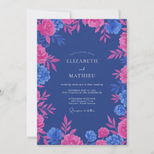 Convite Casamento de Eucalipto com Folhagem Índigo Magenta