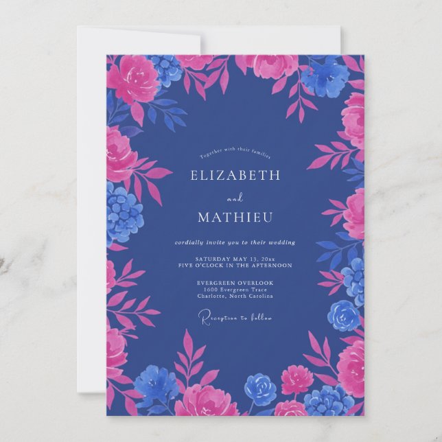 Convite Casamento de Eucalipto com Folhagem Índigo Magenta (Frente)