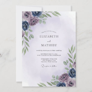 Convite Casamento de Eucalipto com Folhagem Índigo Malva