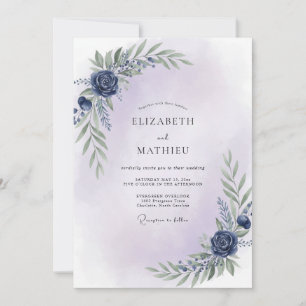 Convite Casamento de Eucalipto com Folhagem Indigo Mauve