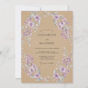 Convite Casamento de Eucalipto com Folhagem Lavanda Bege