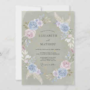 Convite Casamento de Eucalipto com Folhagem Lavanda Periwi