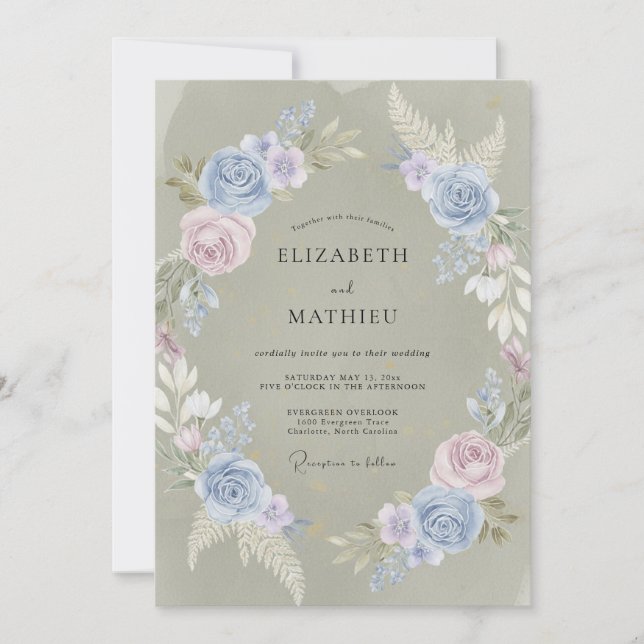 Convite Casamento de Eucalipto com Folhagem Lavanda Periwi (Frente)