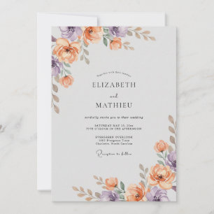Convite Casamento de Eucalipto com Folhagem Lilás Dourada