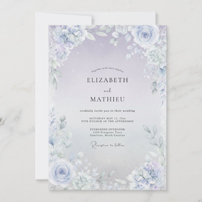 Convite Casamento de Eucalipto com Folhagem Lilás Gelo (Frente)