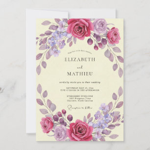 Convite Casamento de Eucalipto com Folhagem Lilás Magenta