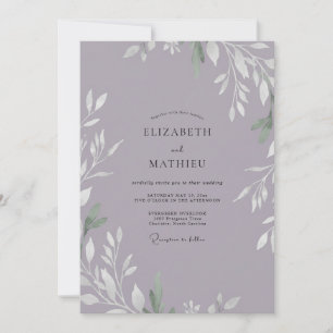 Convite Casamento de Eucalipto com Folhagem Lilás Mauve Su