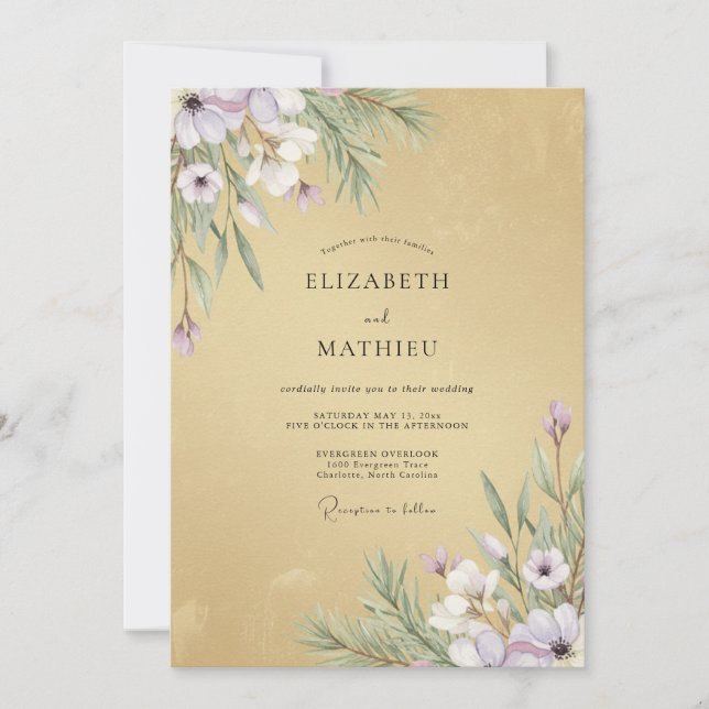 Convite Casamento de Eucalipto com Folhagem Lilás Mel (Frente)