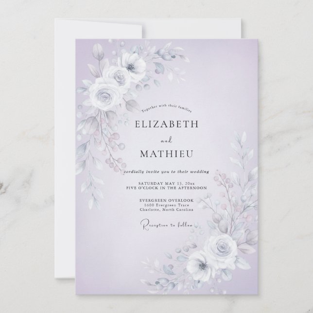 Convite Casamento de Eucalipto com Folhagem Lilás Prateada (Frente)