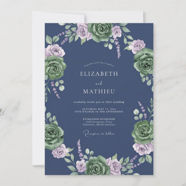 Convite Casamento de Eucalipto com Folhagem Lilás Slate (Frente)